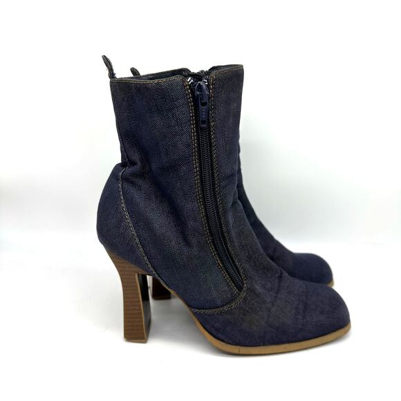 Denim Blue Square Toe Chunky Zipper Booties Womens 6 Y2K Retro - Picture 3 of 15